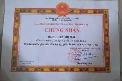 Những thành tích đã đạt được của thầy và trò trường TH Nguyễn Du năm học 2020 – 2021